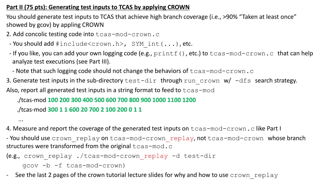part ii 75 pts generating test inputs to tcas