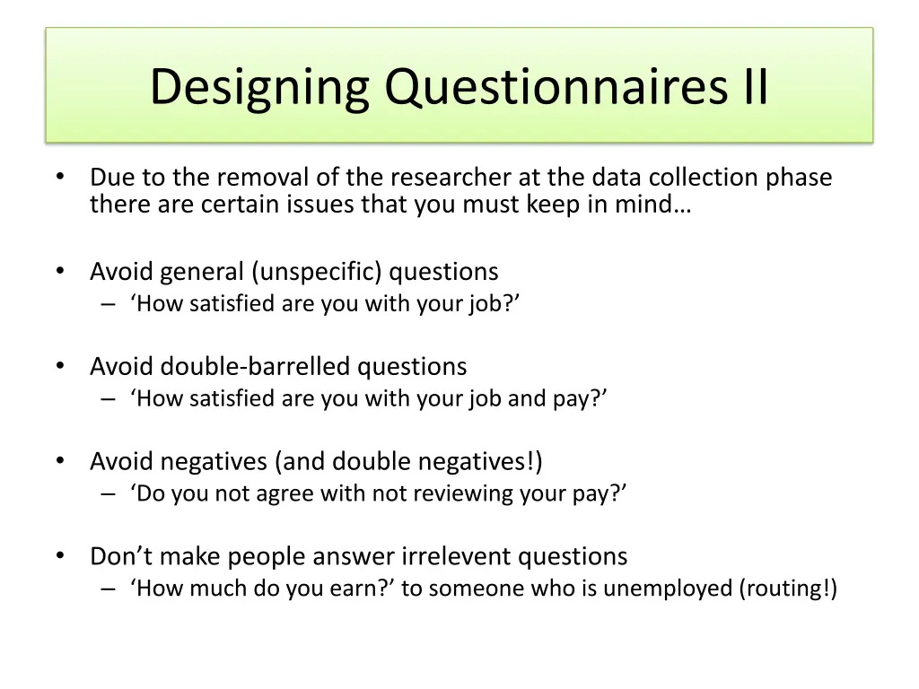 designing questionnaires ii