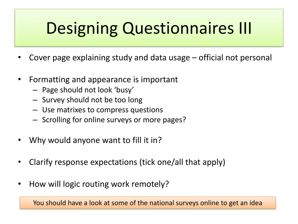 designing questionnaires iii