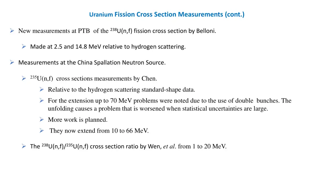 uranium fission cross section measurements cont