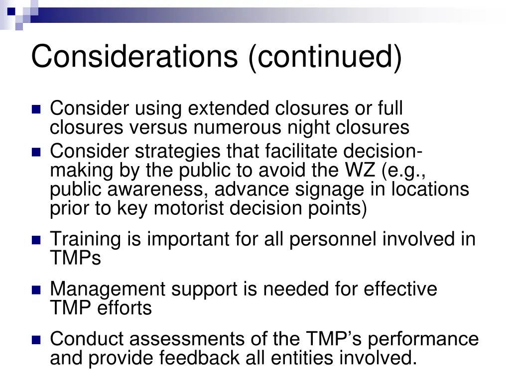 considerations continued