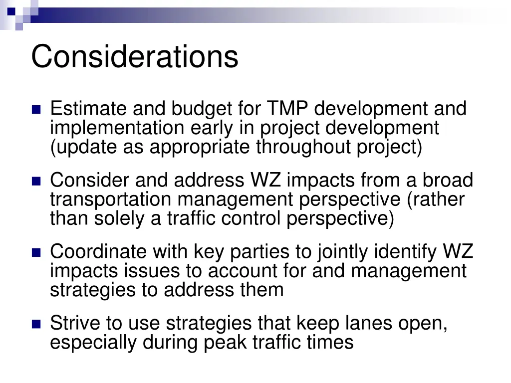 considerations