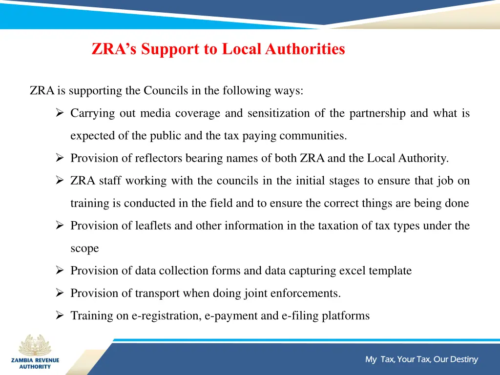 zra s support to local authorities