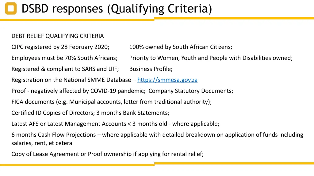 dsbd responses qualifying criteria
