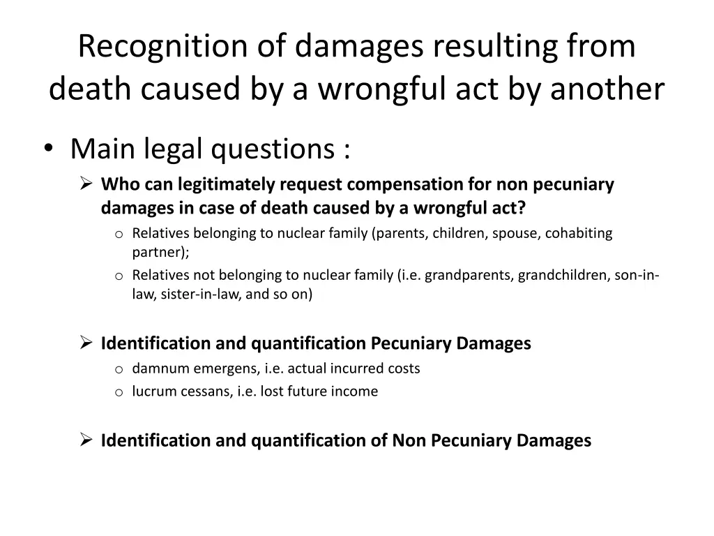recognition of damages resulting from death