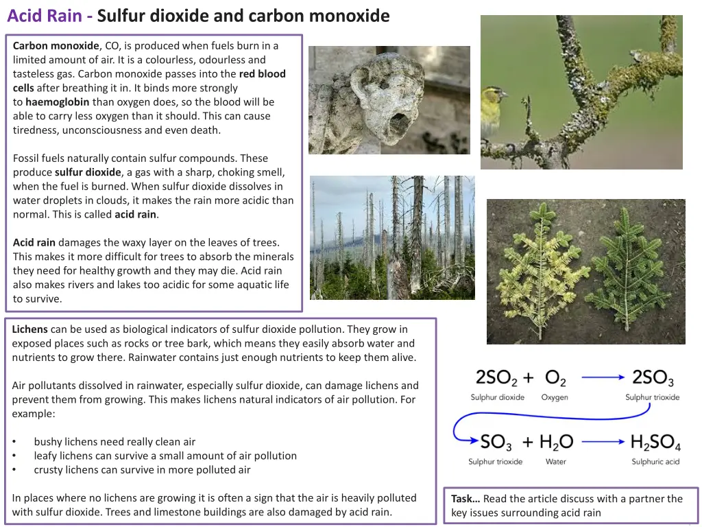 acid rain sulfur dioxide and carbon monoxide