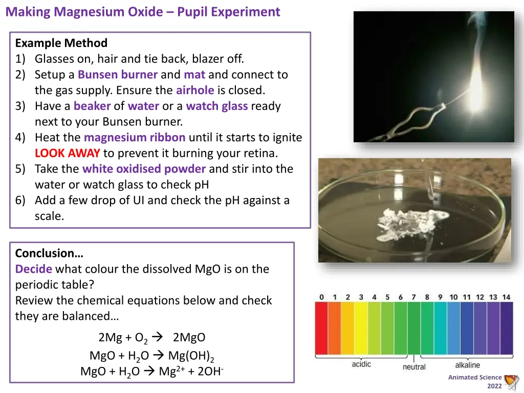 making magnesium oxide pupil experiment