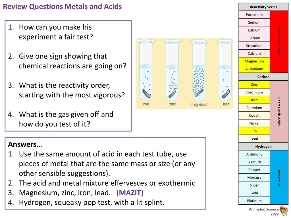 review questions metals and acids