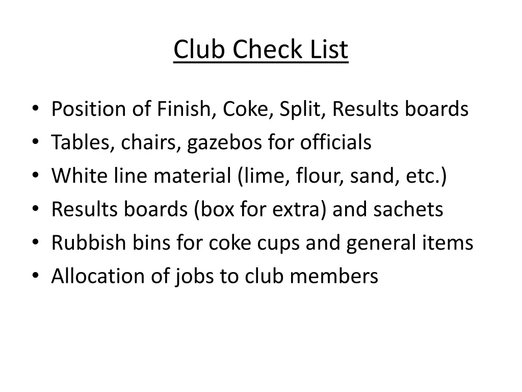 club check list