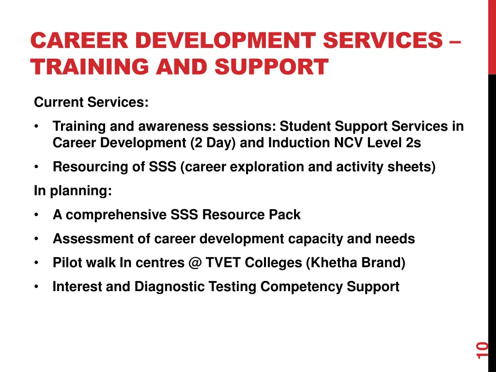 career development services training and support