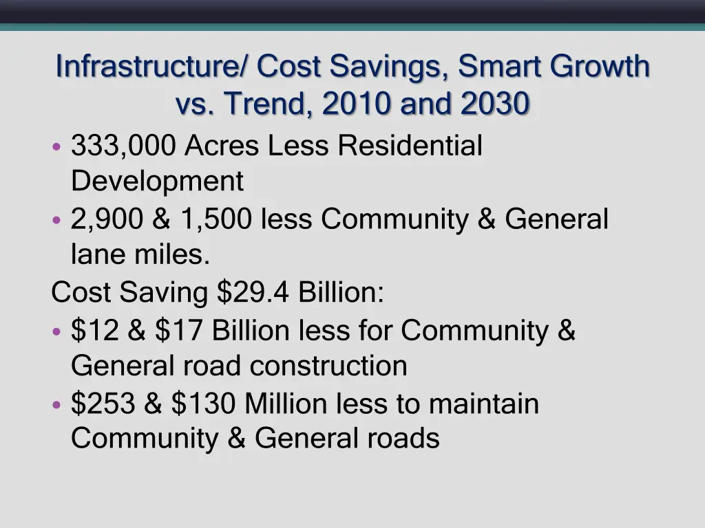 infrastructure cost savings smart growth vs trend