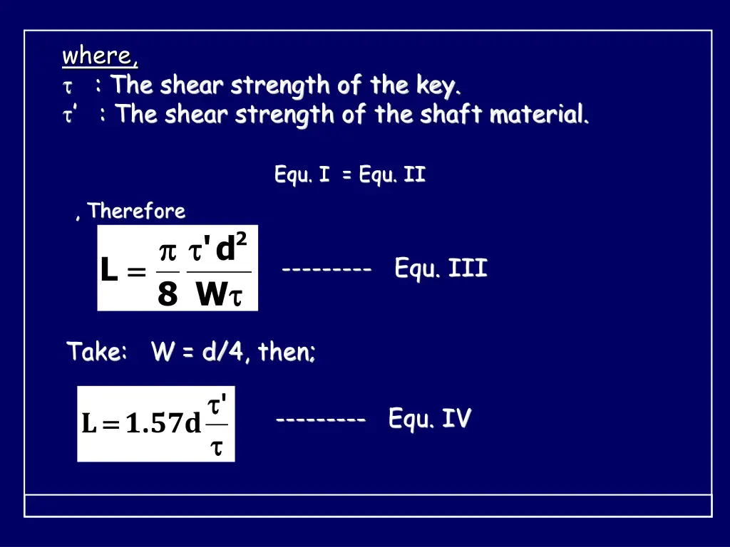 where the shear strength of the key the shear