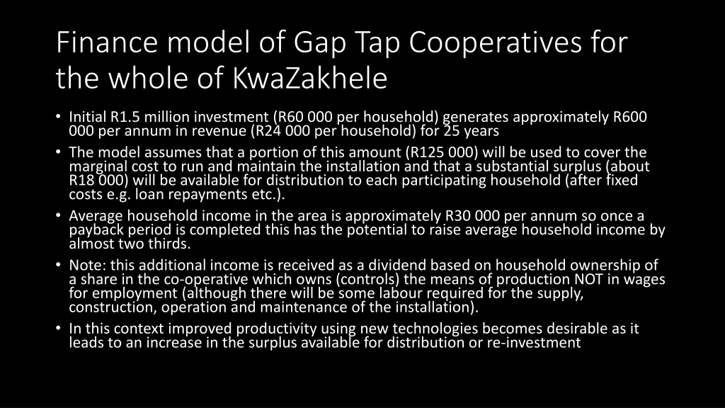 finance model of gap tap cooperatives