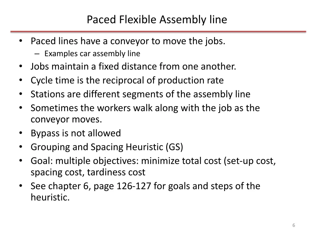 paced flexible assembly line