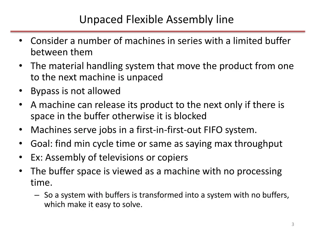 unpaced flexible assembly line