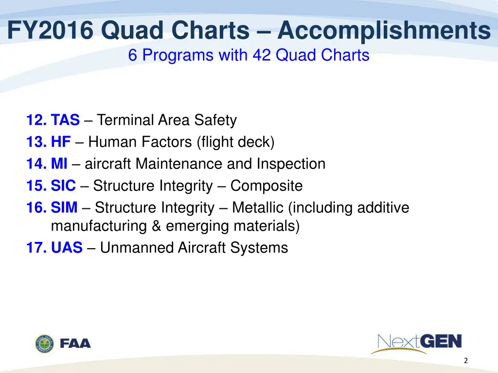 fy2016 quad charts accomplishments 6 programs