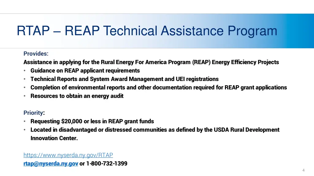 rtap reap technical assistance program