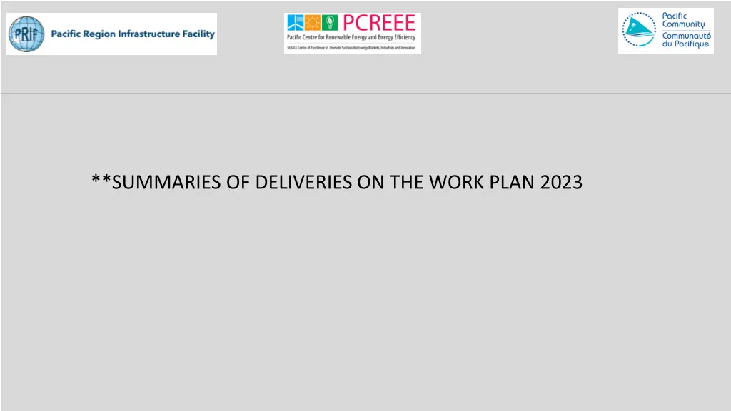 summaries of deliveries on the work plan 2023