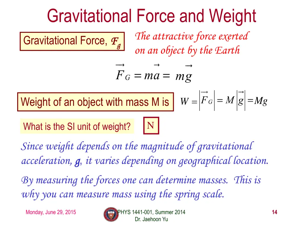 gravitational force and weight the attractive