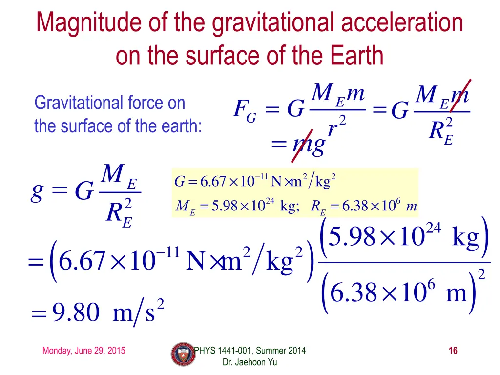 magnitude of the gravitational acceleration
