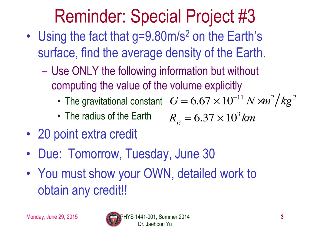reminder special project 3 using the fact that