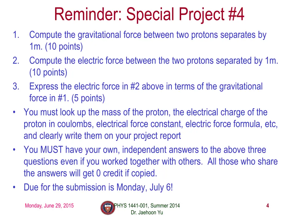 reminder special project 4 compute