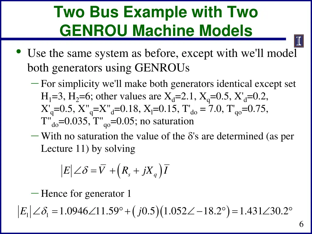 two bus example with two genrou machine models