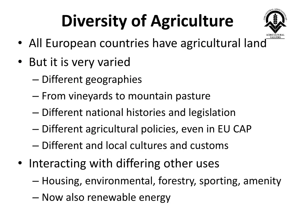 diversity of agriculture all european countries