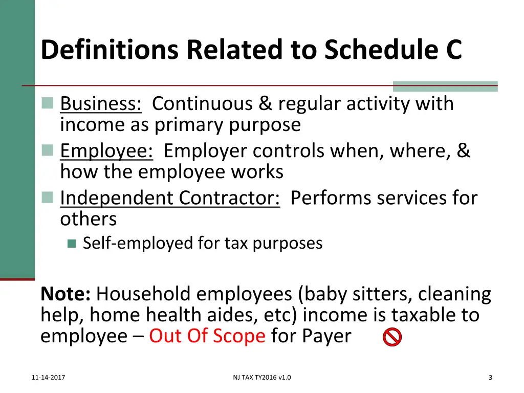 definitions related to schedule c