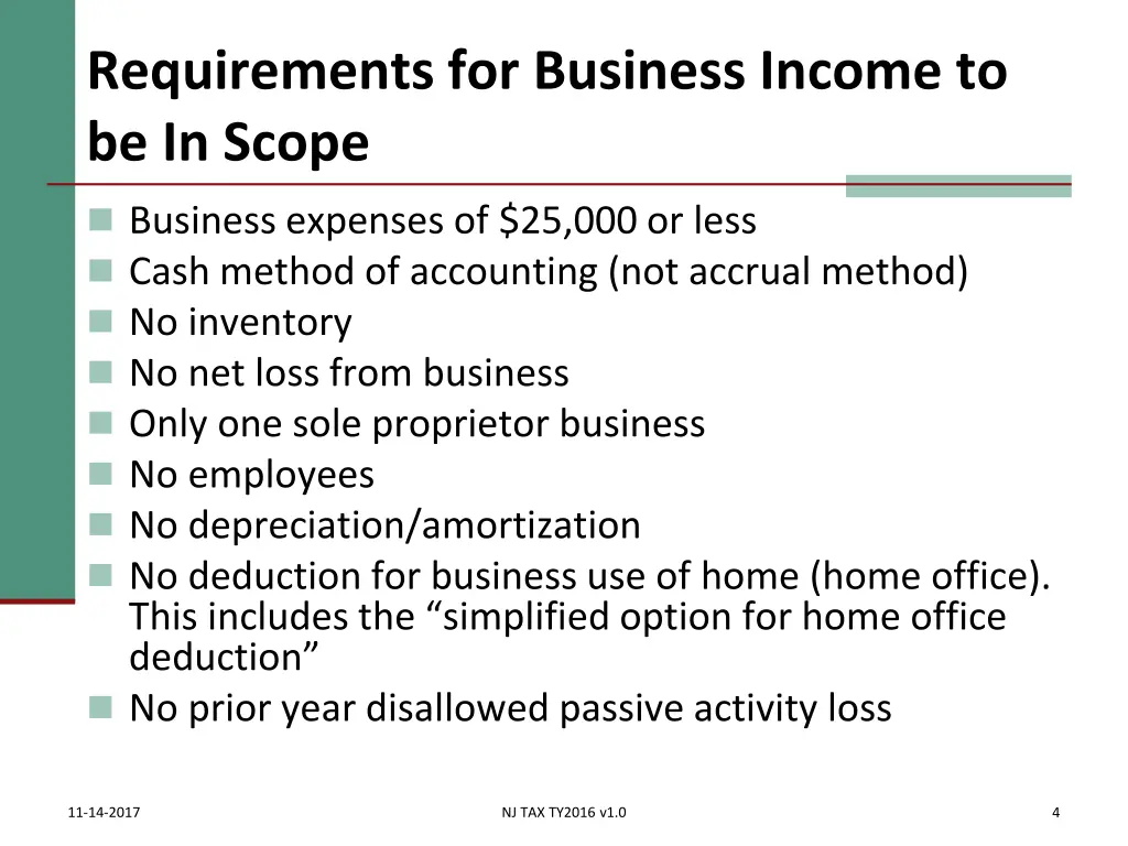 requirements for business income to be in scope