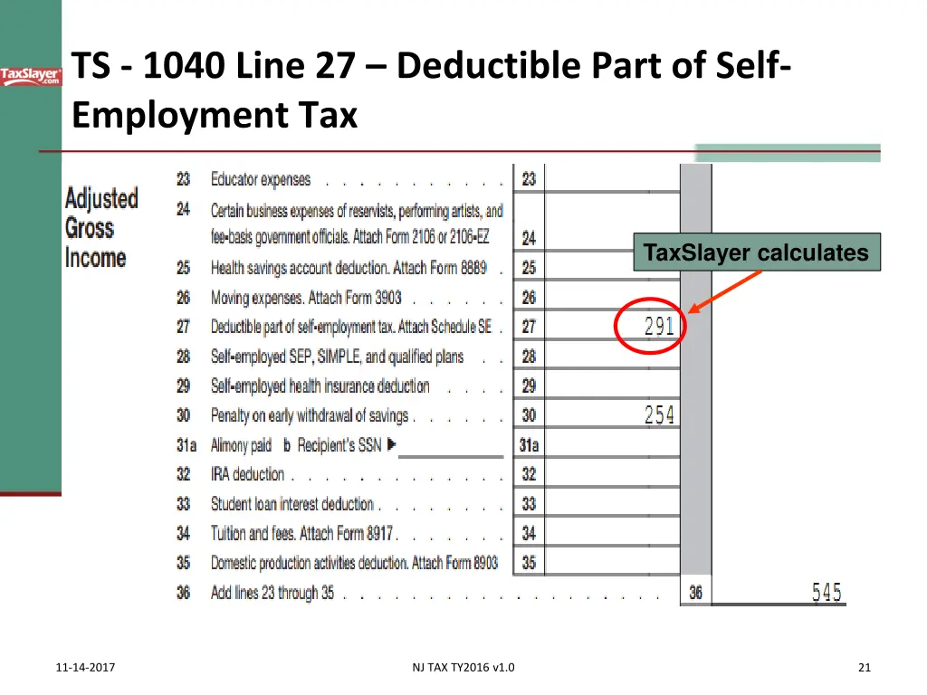 ts 1040 line 27 deductible part of self