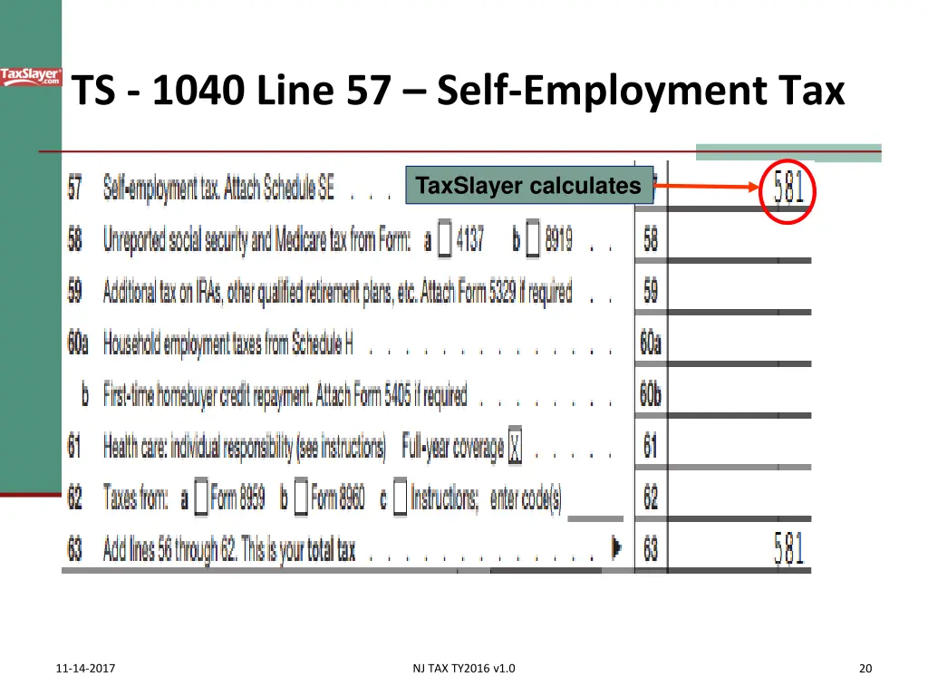 ts 1040 line 57 self employment tax