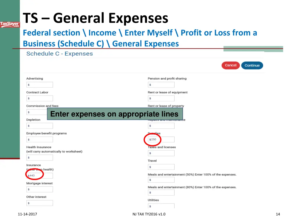 ts general expenses federal section income enter