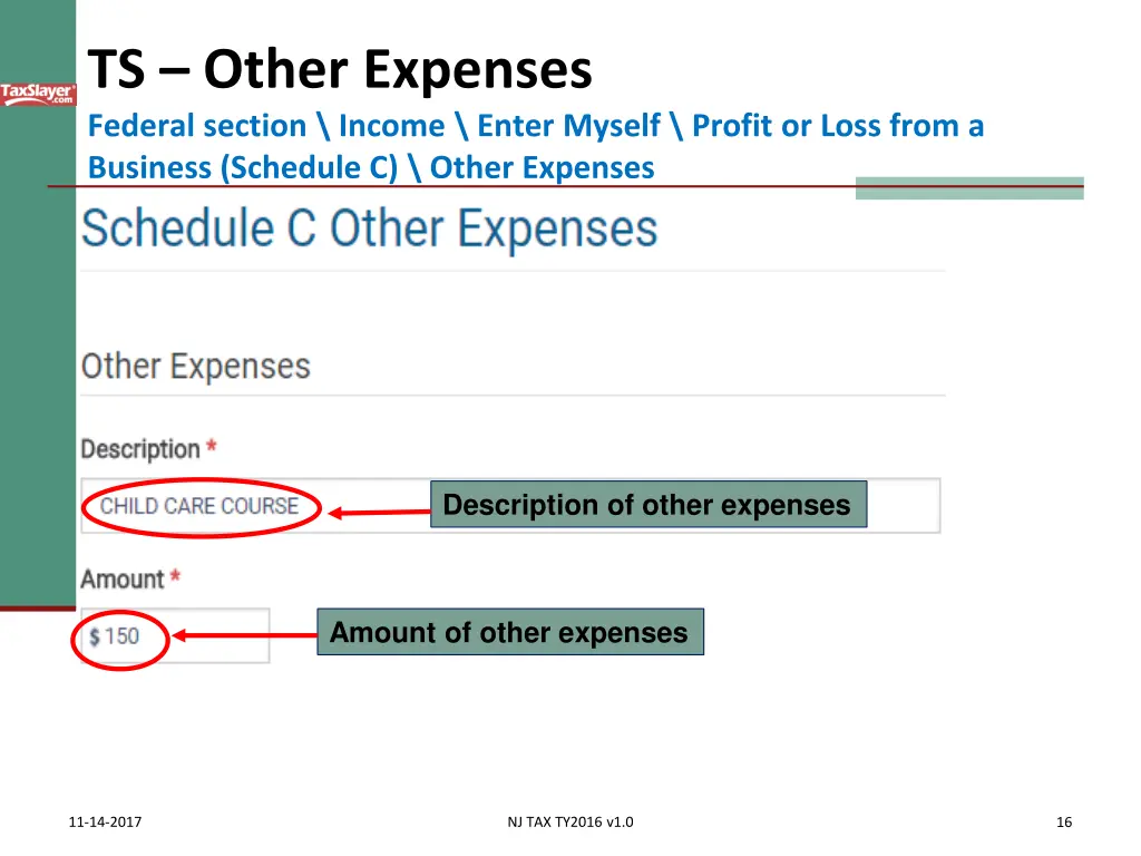 ts other expenses federal section income enter