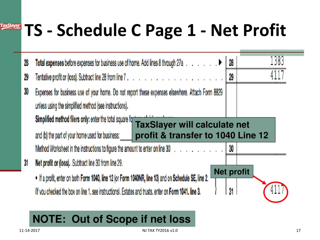 ts schedule c page 1 net profit
