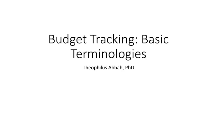 budget tracking basic terminologies