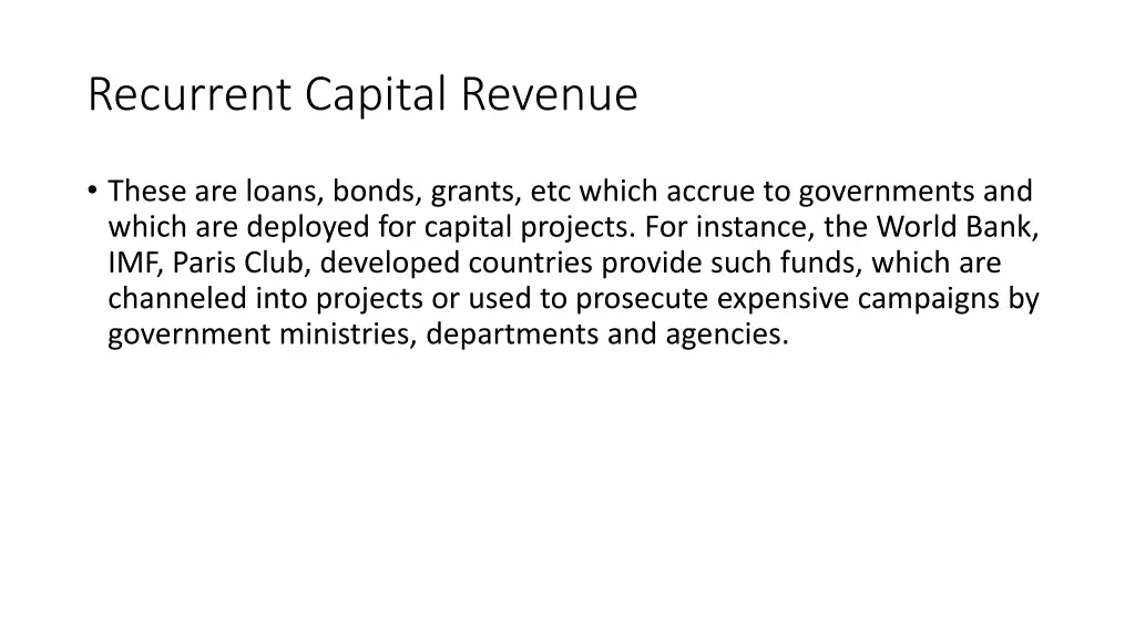 recurrent capital revenue