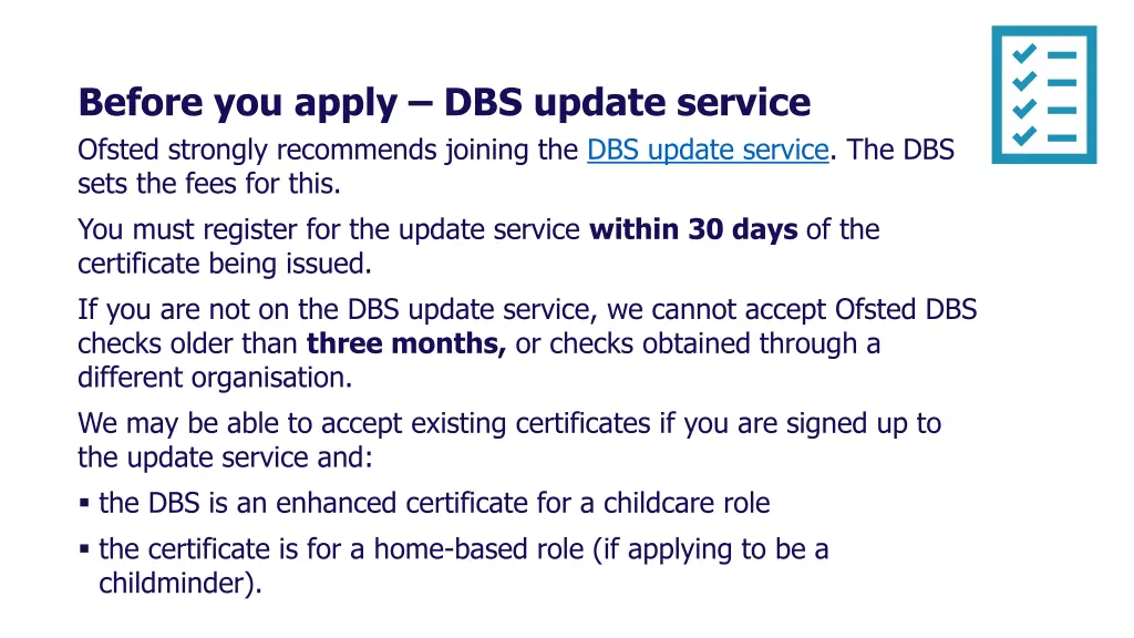 before you apply dbs update service