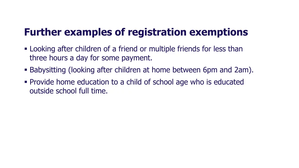 further examples of registration exemptions