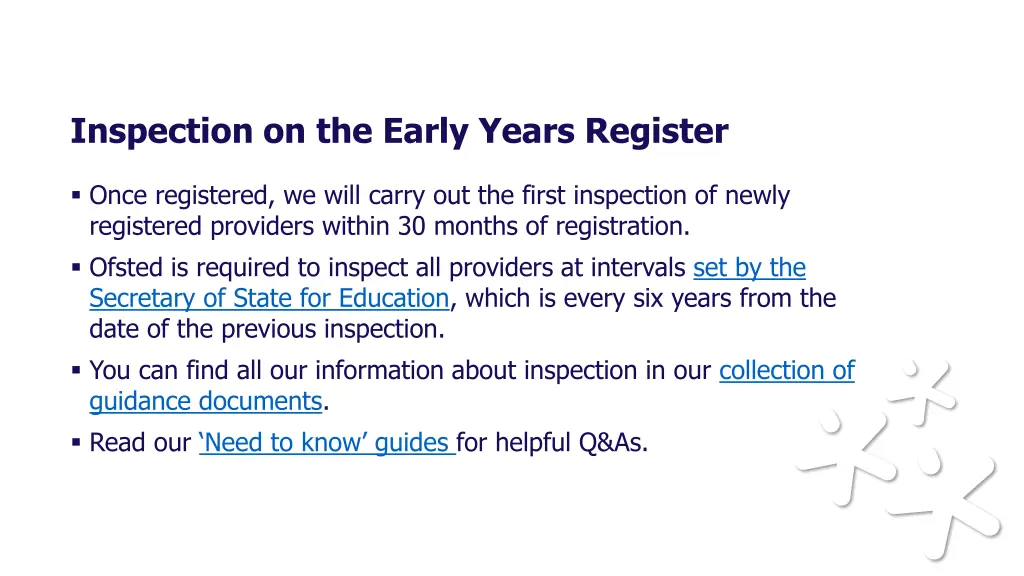 inspection on the early years register