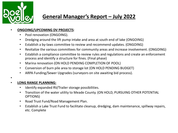 general manager s report july 2022