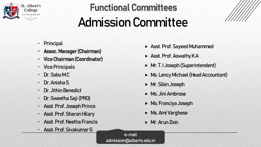 functional committees admission committee