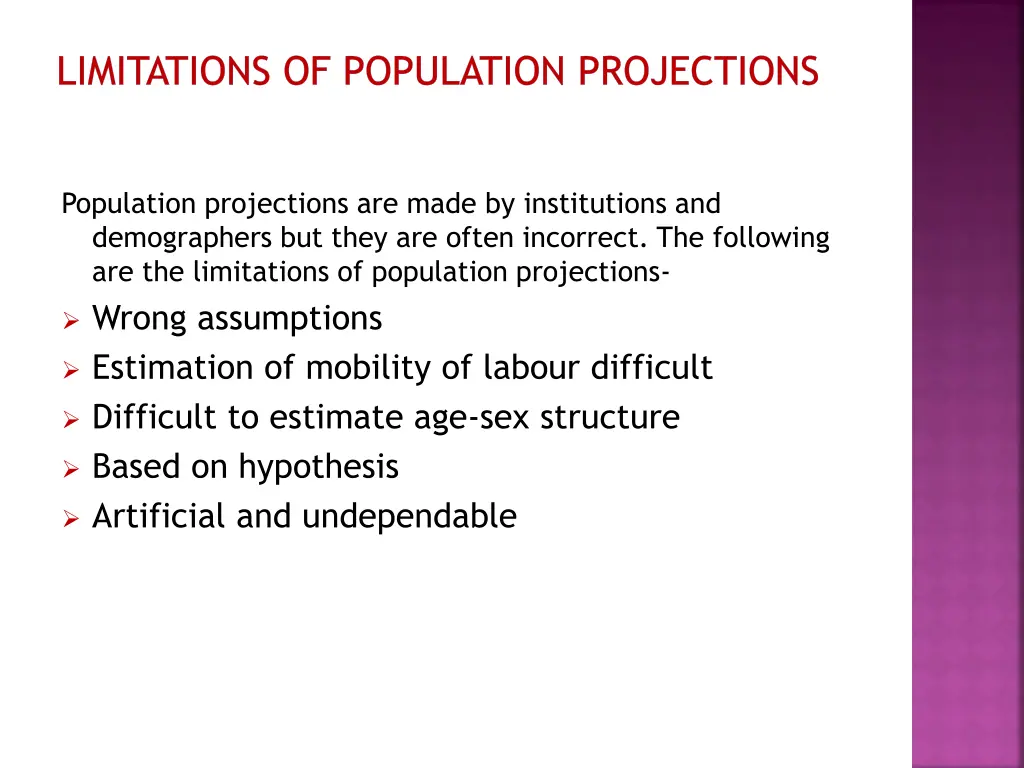 limitations of population projections