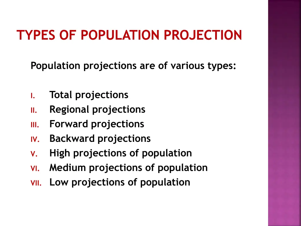 types of population projection