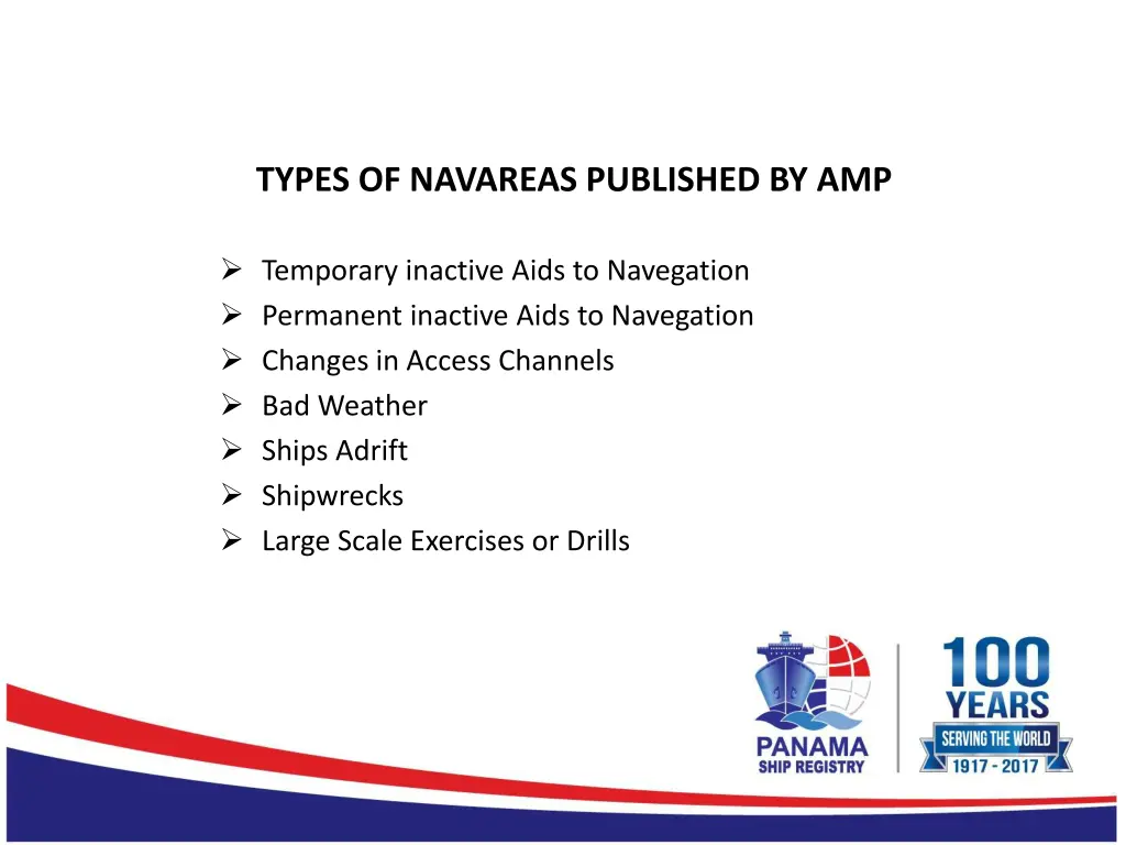 types of navareas published by amp