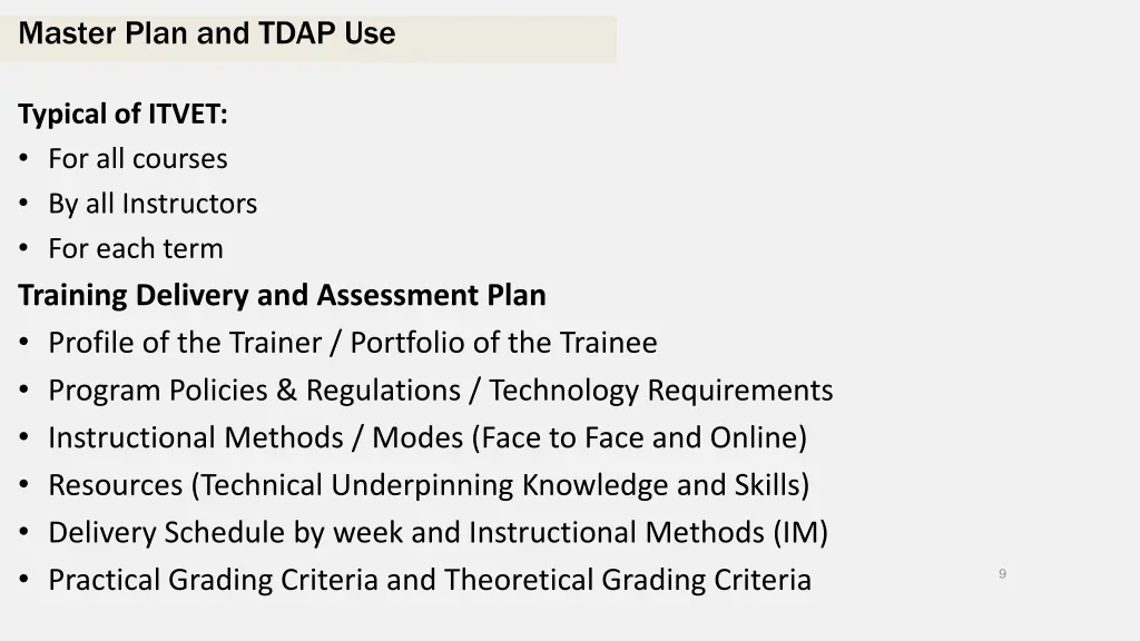 master plan and tdap use