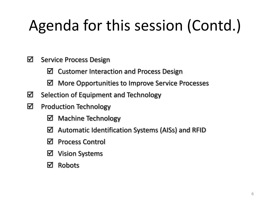 agenda for this session contd