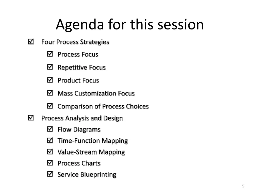 agenda for this session