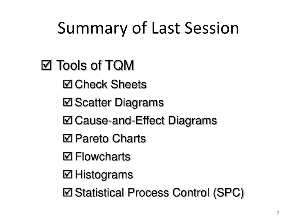 summary of last session