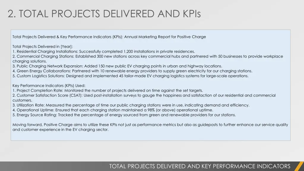 2 total projects delivered and kpis